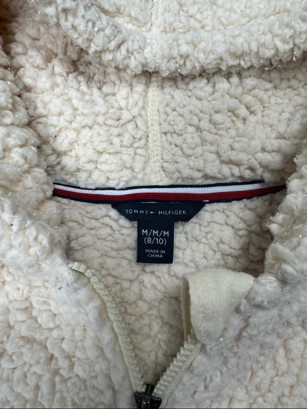 Tommy Hilfiger Girls Sherpa Fleece Hoodie Cream Full Zip Jacket Size M